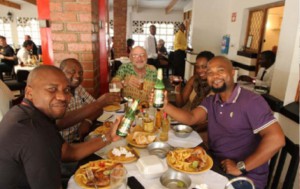 Farewell lunch with The Associated Press staff in Harare, 2014. Left to right: Tendai Masiya, AP Television, Nebson Musara, office manager, Angus Shaw, chief of bureau, Gillian Gotora, writer/correspondent, Tsvangiria Mukwazhi, AP Photos.